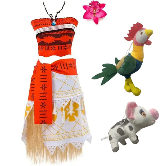 110-2XL Adult Women Moana Holiday Halloween Costume Movie Tops Skirt Fancy Cosplay Vaiana Dress Wigs Outfit For Toddler