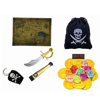 3-12Y Kids Pirate Skeleton Costume Set with Eye Patch Bandana Striped Pants for Halloween Cosplay Role Play Party Toy Dress Up