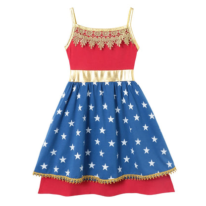 Children's Casual Dress for Girls Mermaid Rapunzel Dress One-Shoulder Sling Short Sleeve Princess Costume Summer Casual Vest