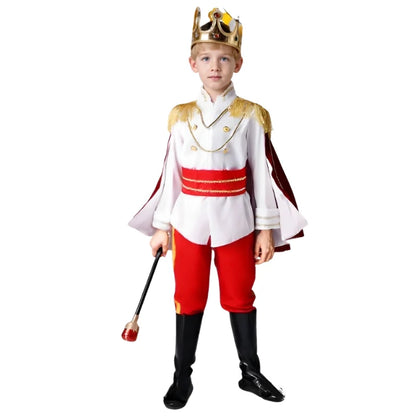 Medieval King Prince Red Blue 7 Piece Costume Set With Crown Scepter Cape For Royal Halloween Party Fancy Dress Performance