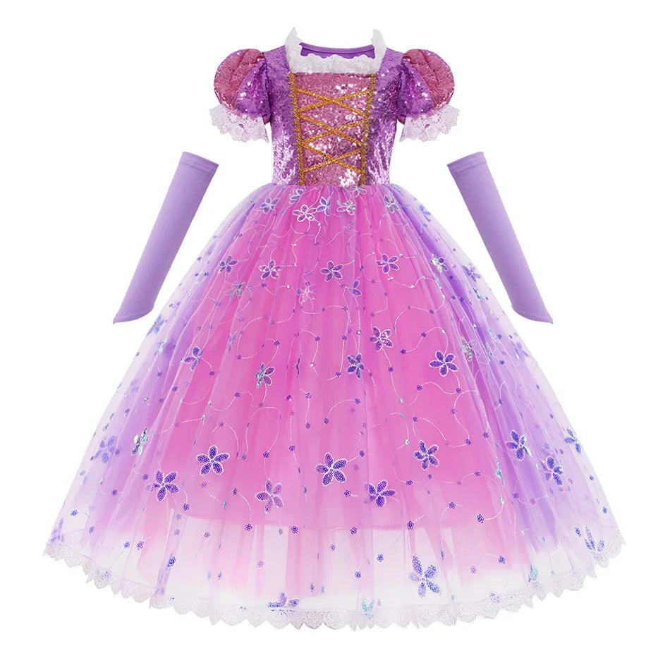Little Sophia Role Playing  Cute Ball Gown Sofia Costume Play Dress Tea Length Puffy Birthday Party Frock As a Intern Princess