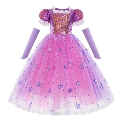 Little Sophia Role Playing  Cute Ball Gown Sofia Costume Play Dress Tea Length Puffy Birthday Party Frock As a Intern Princess