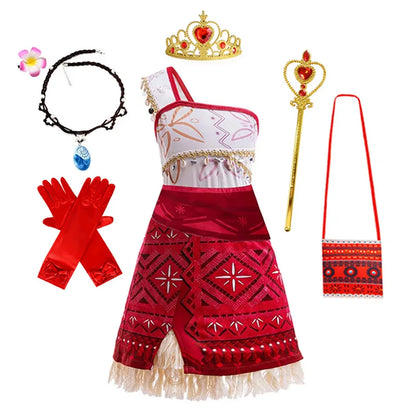 New Movie Moana 2 Dress for Girls Adventure Costume Girl Princess Fancy Clothes Children Vaiana Carnival Party Necklace Pig Set