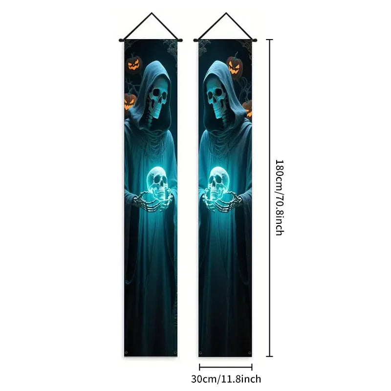 Halloween Scary Ghost Banners Welcome Porch Sign Halloween Skull Hanging Banner Decorations for Indoor Outdoor Party Supplies