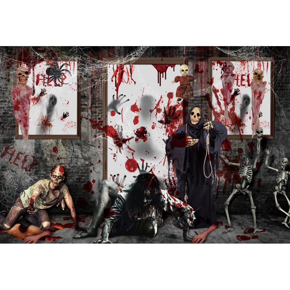 Halloween Skeleton Horror Night Theme Party Banner Backdrop, Dripping Blood Ghost Monster Zombie Decoration Photography Backdrop