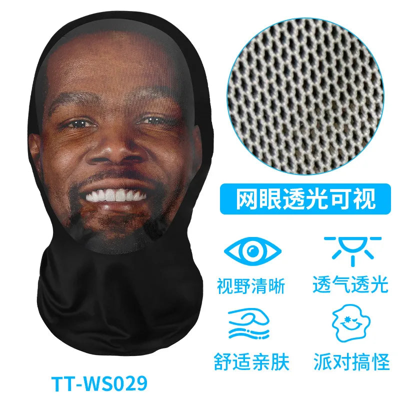 New 3D Printed Funny Mask Elastic Mesh Disguise Full Face Mask for Men Women Cosplay Headwear Hip Hop Fashion Hood Hat Headgear