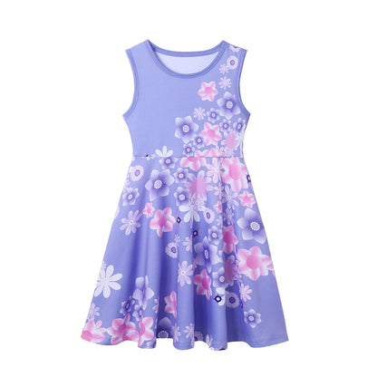 Children's Casual Dress for Girls Mermaid Rapunzel Dress One-Shoulder Sling Short Sleeve Princess Costume Summer Casual Vest