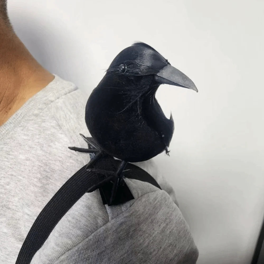 Realistic Halloween Simulation Crow with Shoulder Strap Adjustable Lifelike Crow High Quality Black Feather Cosplay Costume