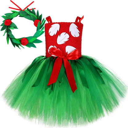 Red Green Hawaiian Girl Dress for Kids Tropical Aloha Style Party Costumes Bohemian Island Holiday Outfit Beach Fancy Tutus
