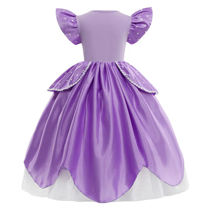 Little Sophia Role Playing  Cute Ball Gown Sofia Costume Play Dress Tea Length Puffy Birthday Party Frock As a Intern Princess