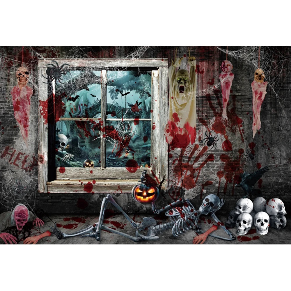 Halloween Skeleton Horror Night Theme Party Banner Backdrop, Dripping Blood Ghost Monster Zombie Decoration Photography Backdrop