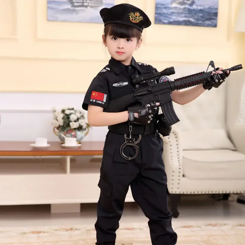 2023 New Children Boys Girls Funny Policeman Costumes Kids Police Uniform Cosplay Clothing Suit Halloween Party Carnival Gift