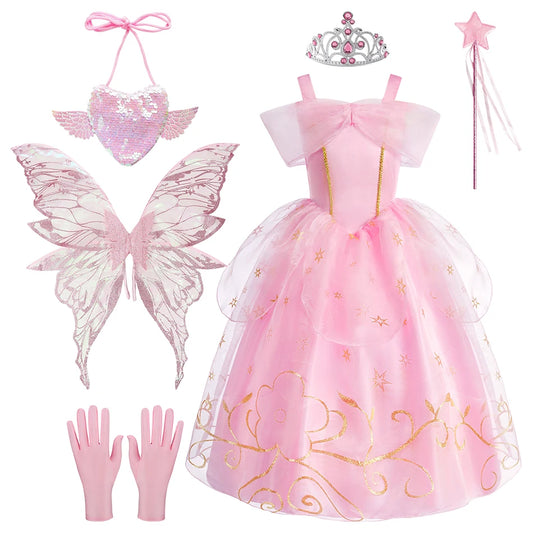 Baby Girl Party Ball Gown Girls Pink Dress Sets Child Christmas Clothes Kids Halloween Sleeping Beauty Aurora Princess Dresses