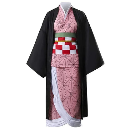 Adult Kids Anime Kamado Nezuko Costume Cosplay Earrings Figure Mask Keychain Shoes Wig Tooth Woman Girl Kimono Gift