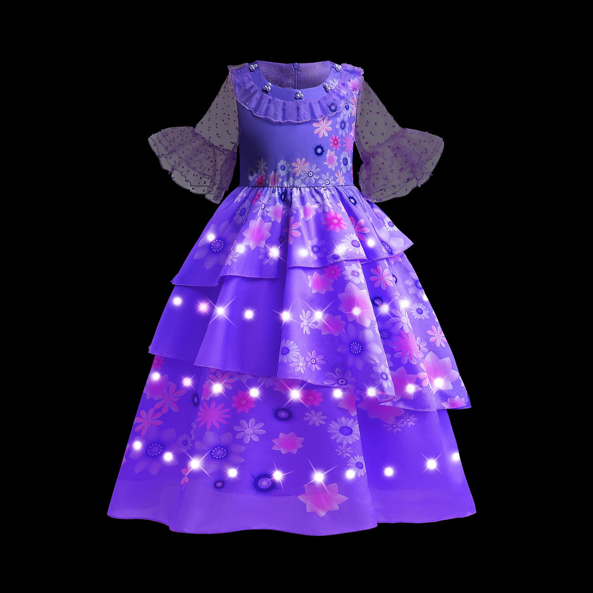 Girl Princess Dress with LED Light Up Costume for Children Cosplay Party Clothes Blue Pink Outfit Carnival Christmas Prom Gown