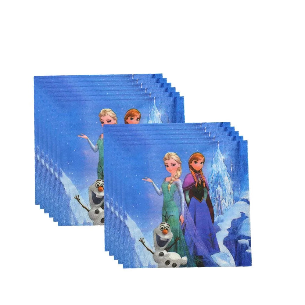 Frozen Kids Birthday Party Decoration Tableware Cups Plates Napkins Tablecloths Banners Gift Bags Cake Top Baby Shower Supplies