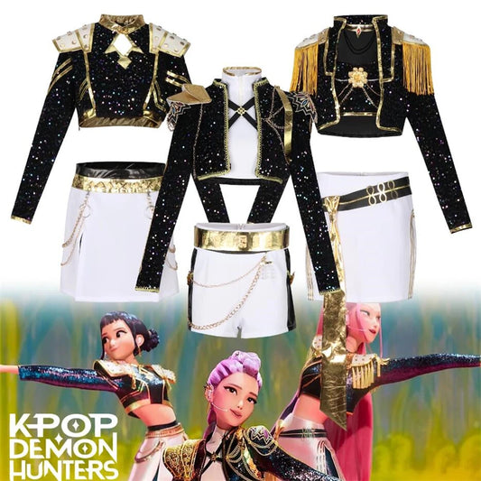 Rumi Zoey Mira Cosplay Costume Black Golden Shiny Uniform kpop Outfit For Woman Kids Halloween Costumes