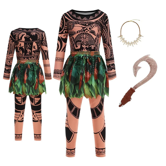 Moana Character Maui Clothes Tattoo Pants Boys Costume Kids Cosplay Birthday Carnival Performance Fish Hook Knife Outfits