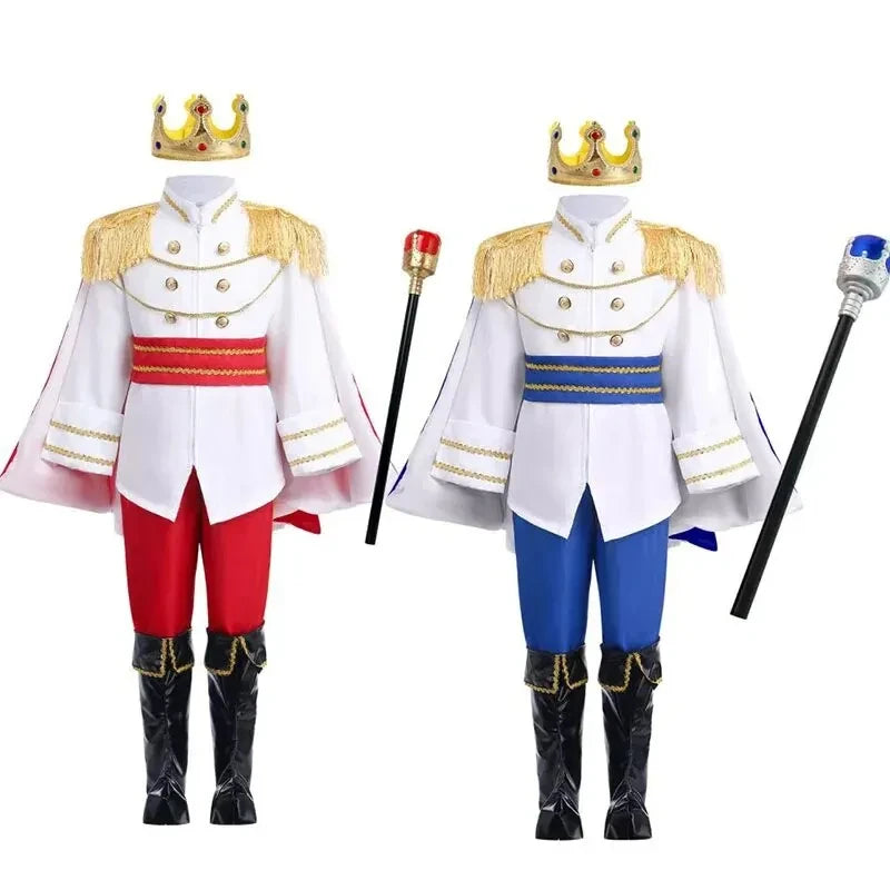 Children's Role Playing King Prince Cospaly Costume Kid Crown Cane Party Halloween Fantasy European Royal Costume Christmas Gift