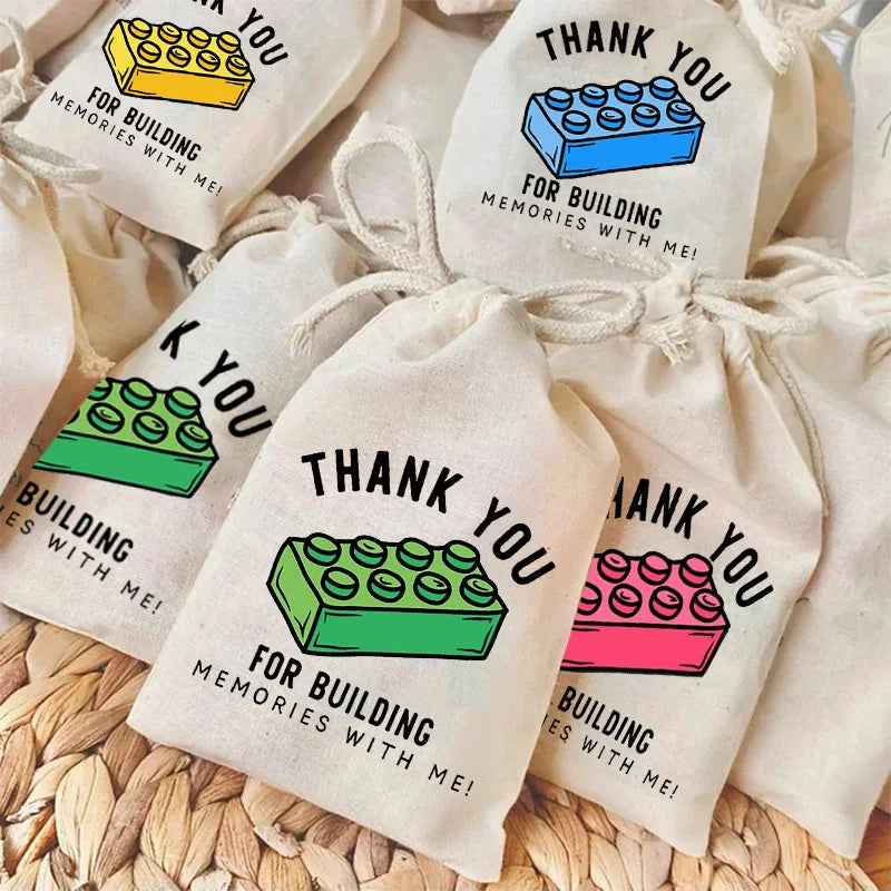 5pcs Thank You for Building Memories with Me Bags Boy Girl 5th 6th 7th 8th Brick or Blocks Birthday Party Decoration Gift