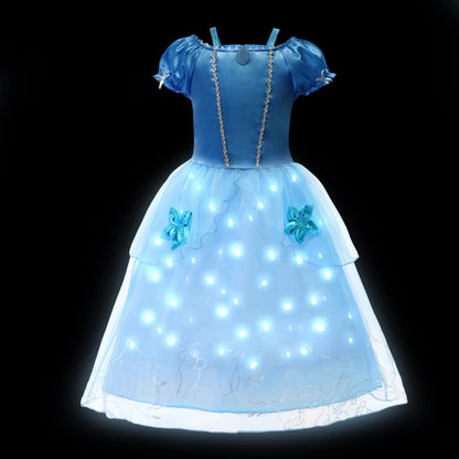 Girl Princess Dress with LED Light Up Costume for Children Cosplay Party Clothes Blue Pink Outfit Carnival Christmas Prom Gown