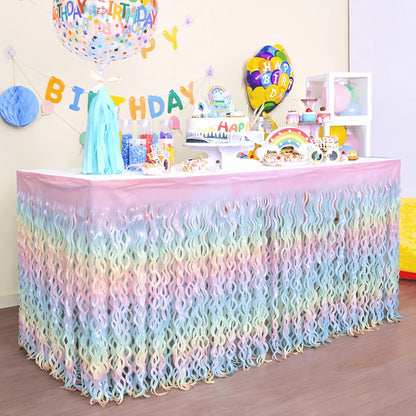 1PCS Rainbow Gradient Wave Disposable Table Skirt, Suitable for Decorating Tables at Birthdays Parties, Weddings, And Gatherings