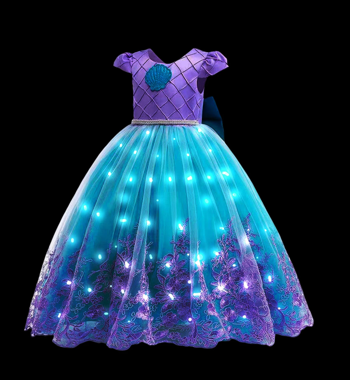 Girl Princess Dress with LED Light Up Costume for Children Cosplay Party Clothes Blue Pink Outfit Carnival Christmas Prom Gown