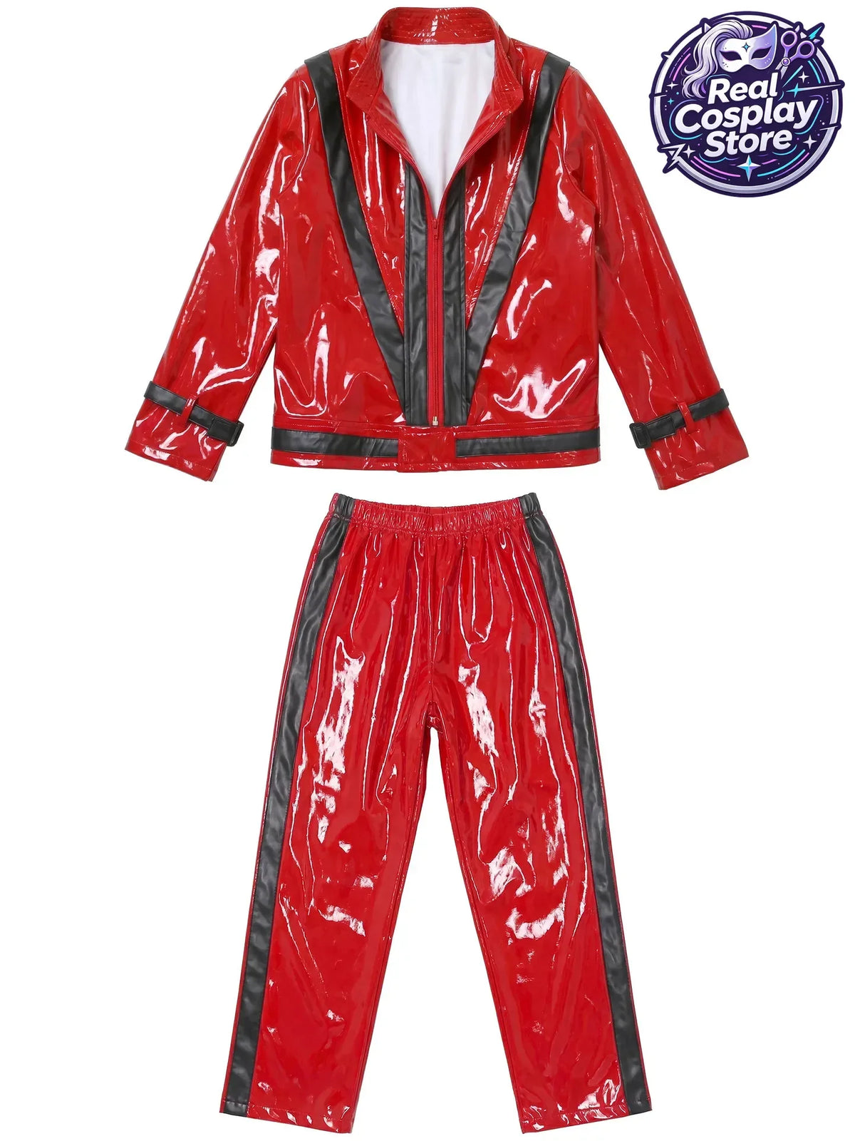 MJ Michael Jackson Thriller Kids Costume Red Black Leather Jacket Pants Boys Halloween Stage Cosplay Outfit