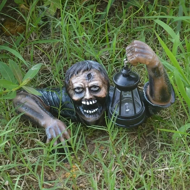 LED Zombie Lantern Halloween Crawling Horror Decor Scary Holding Lantern Zombie Outdoor Figurine Light Yard Lawn Garden Decorate