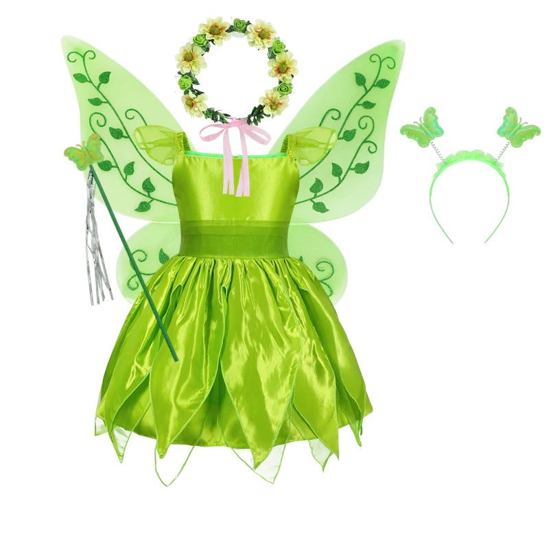 Girls Flower Fairy Dress Up Kids Princess Dress With Wings Halloween Princess Costume Elves Party Tinkerbell Tinker Bell Dress