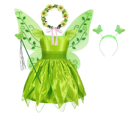 Girls Flower Fairy Dress Up Kids Princess Dress With Wings Halloween Princess Costume Elves Party Tinkerbell Tinker Bell Dress