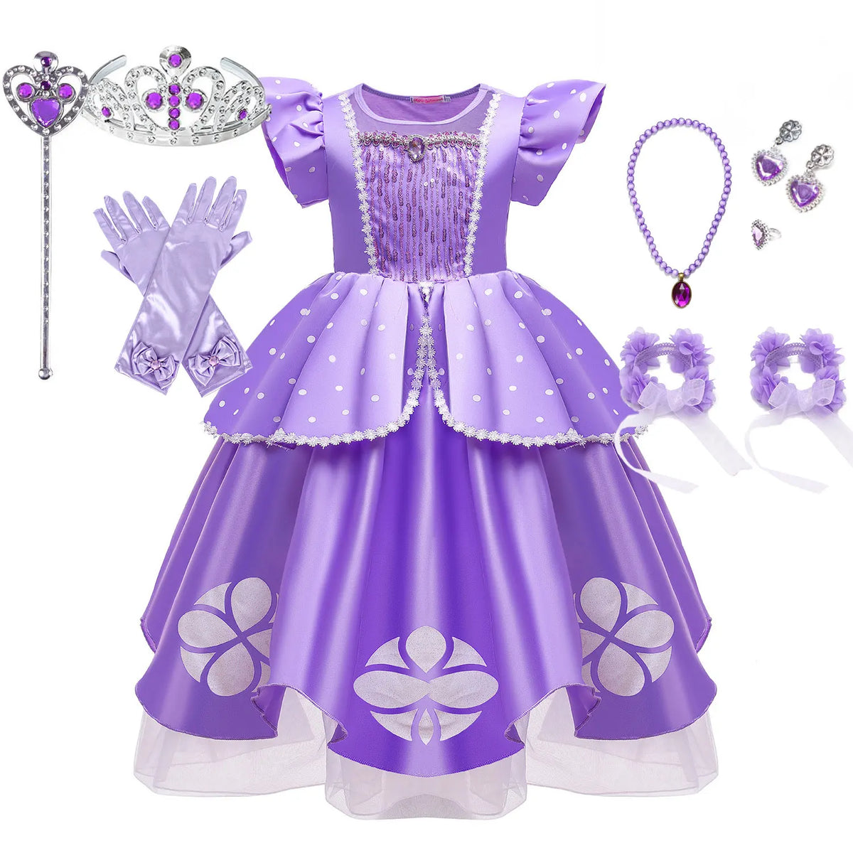 Little Sophia Role Playing  Cute Ball Gown Sofia Costume Play Dress Tea Length Puffy Birthday Party Frock As a Intern Princess