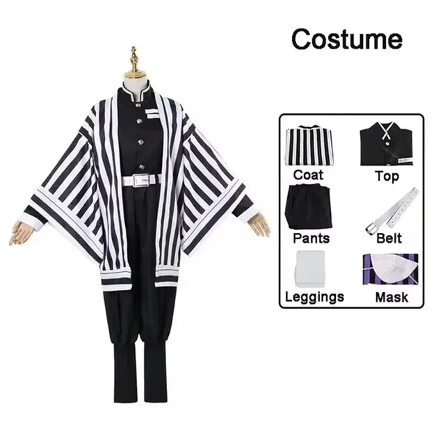 Anime Demon Slayer Kimetsu No Yaiba Iguro Obanai Haori Kimono Cosplay Costume Wig Snake Props For Halloween Carnival Party