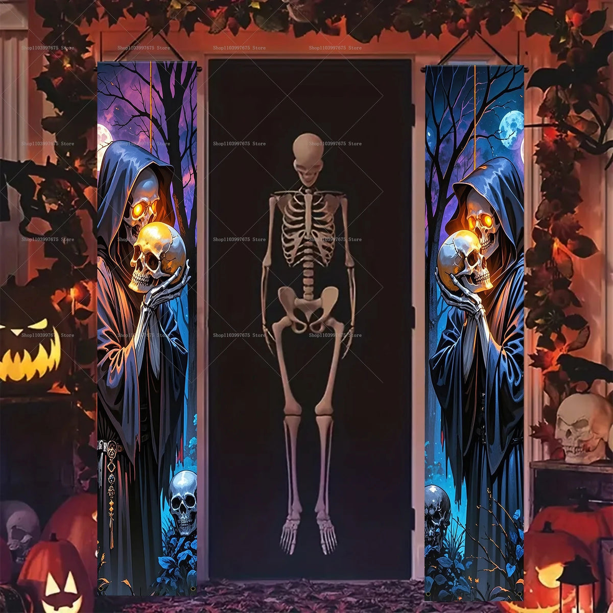 Halloween Scary Ghost Banners Welcome Porch Sign Halloween Skull Hanging Banner Decorations for Indoor Outdoor Party Supplies