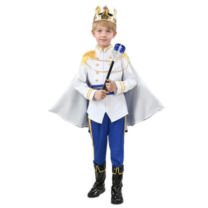 Medieval King Prince Red Blue 7 Piece Costume Set With Crown Scepter Cape For Royal Halloween Party Fancy Dress Performance