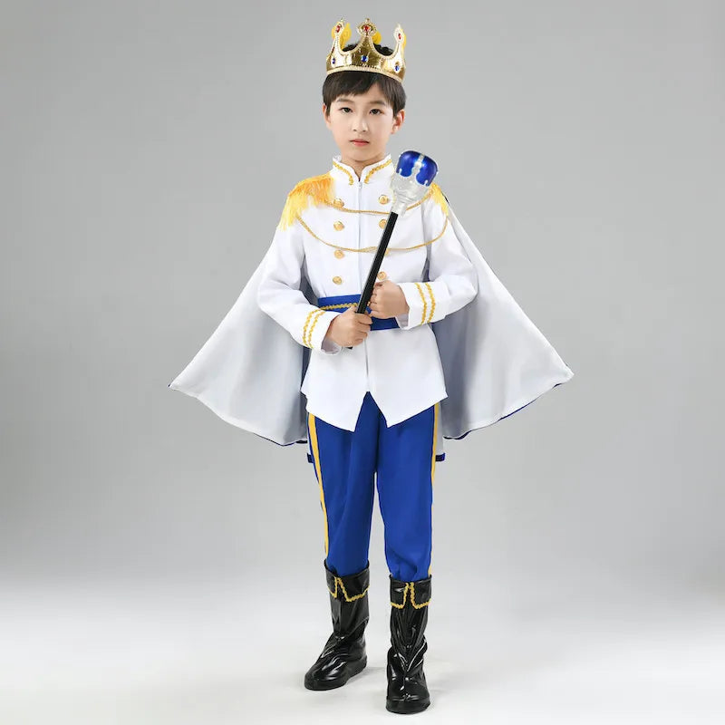 Children's Role Playing King Prince Cospaly Costume Kid Crown Cane Party Halloween Fantasy European Royal Costume Christmas Gift