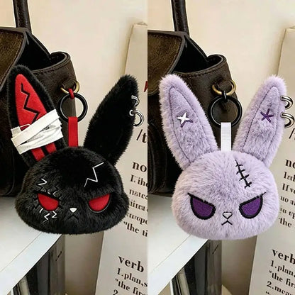 2/3/6/9Pcs Halloween Rabbit Plush Keychain Gothic Bunny Trinket Key Chain Backpack Pendant Car Key Ring Bag Charms Holiday Gift