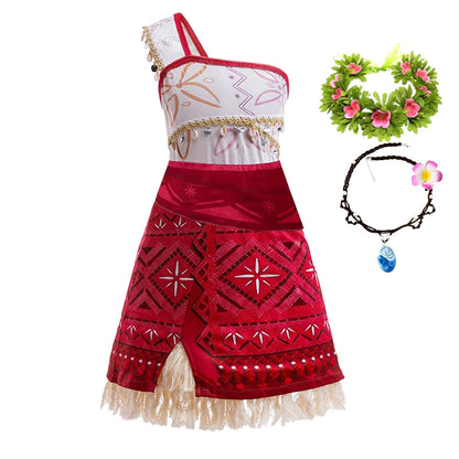Disney New Movie Moana Ocean Adventure Dress Halloween Cosplay Girls Dress Costume Dress Up Vaiana Princess Clothes