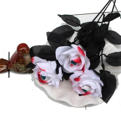 Artificial Rose Flower With Eyeball Black Burgundry Fake Floral Halloween Ghost Festival Layout Room Home Decoration Photo Props