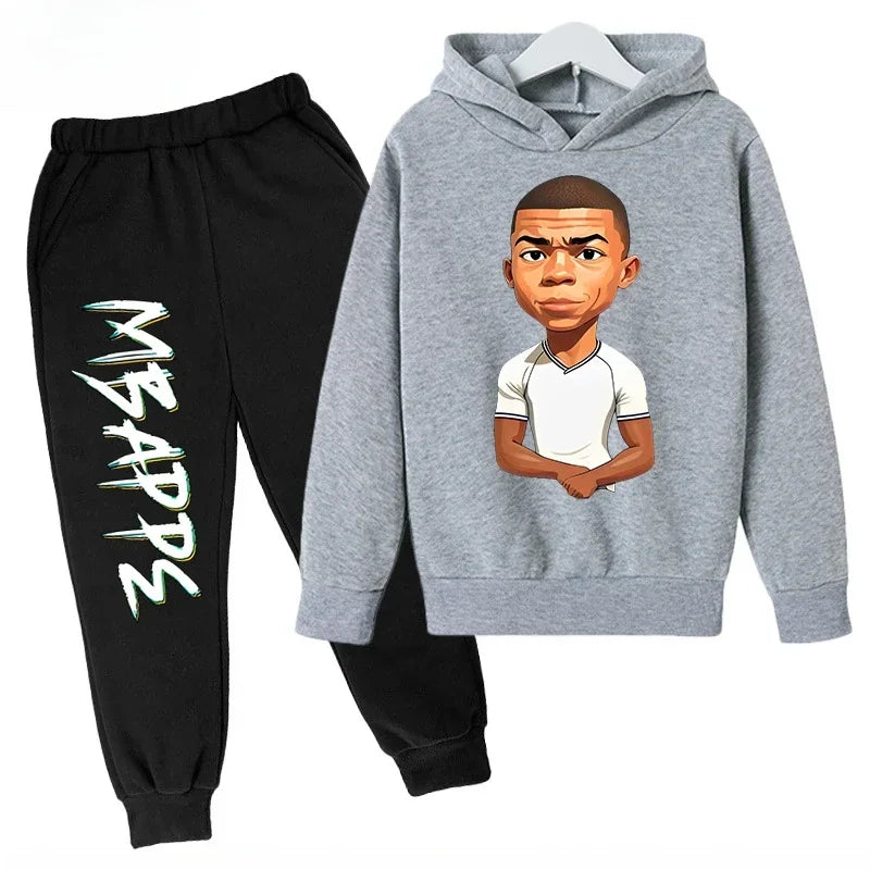 2026 Autumn Mbappé Printed Children's Hoodie Suit Sweatshirt Pants Two-piece Suit Boys and Girls Outdoor Sportswear Baby Clothes