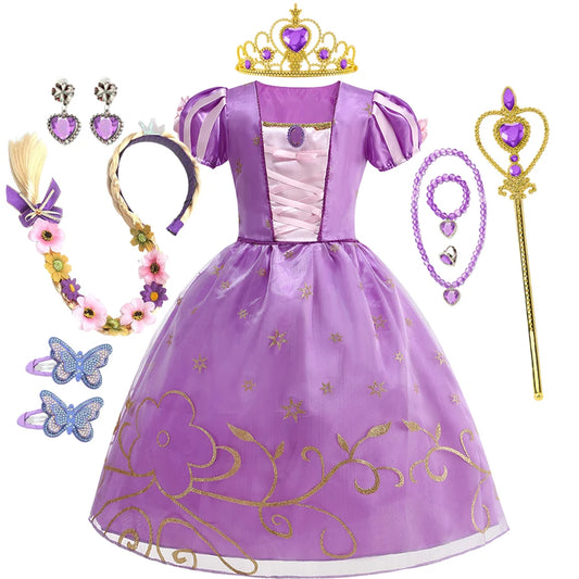 Rapunzel Girl Princess Dress Tangled Rapunzel Costume Princess Halloween Birthday Carnival Party Vestido Kids Birthday Dress