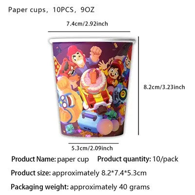 Brawl Stars Balloons Happy Birthday Banner Game Party Decoration Background Cake Topper Stickers Disposable Tableware Keychain