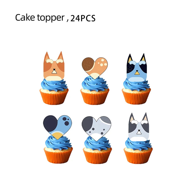 New Cartoon Dogs Birthday Party Decoration Full Set Kit Blue Dog Happy Birthday Plates Napkins Cups Tableware Supplies Kid Favor