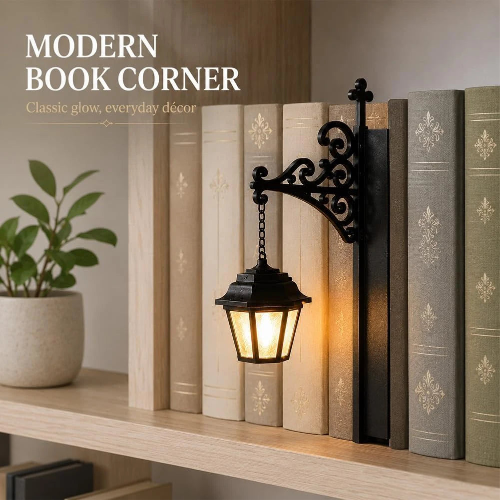 Vintage Little Library Lantern Mini Bookshelf Lamp Retro Gothic Metal LED Night Light DIY Book Nook Home Decor for Bookworms