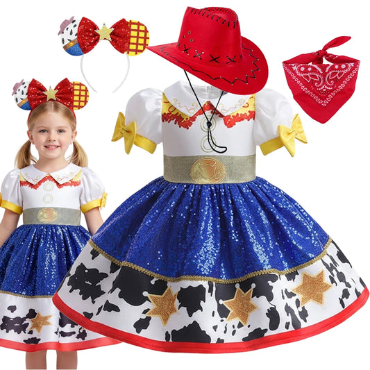 Girls 2026 New Moives Jessie Dress Cowgirl Halloween Cosplay Vestidos Costume Kids Fancy Party Outfit Clothes