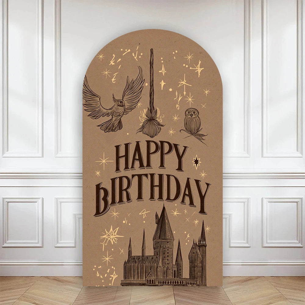 Happy Birthday Party Arch Backdrop Cover Wizard Castle Magic Academy 9 3/4 Platform Children Boys Baby Decor Custom Background