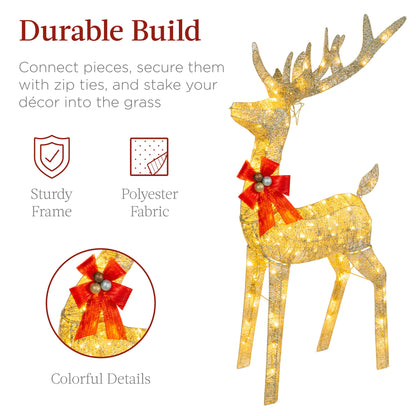 XL Lighted Christmas Reindeer & Sleigh Outdoor Decor Set w/ LED Lights