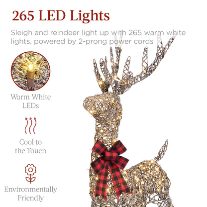 XL Lighted Christmas Reindeer & Sleigh Outdoor Decor Set w/ LED Lights