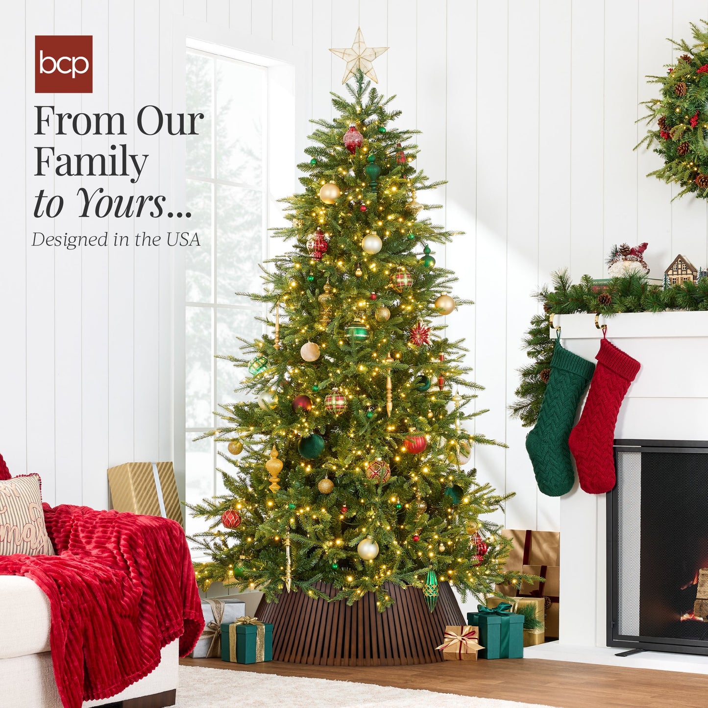 Christmas Tree Collar, Solid Wood Slatted Tree Accessory - 36in