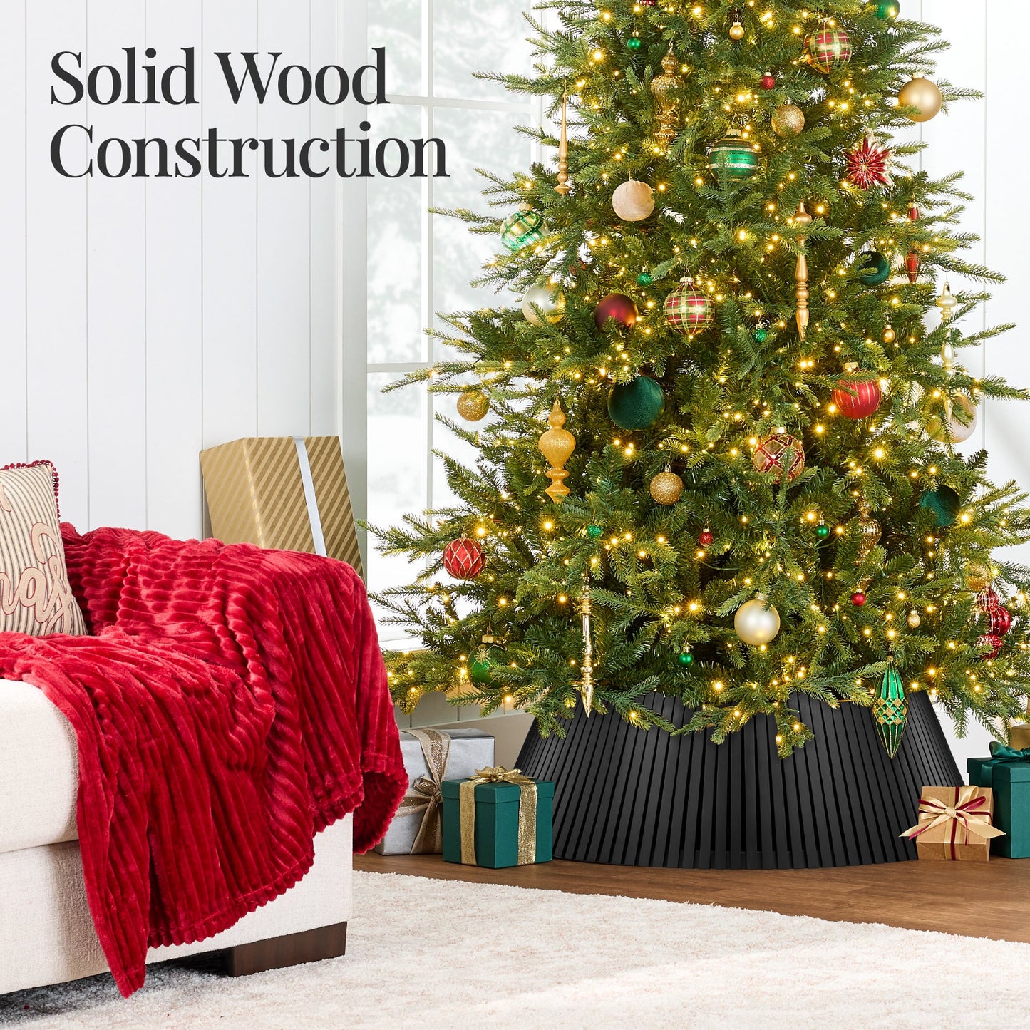 Christmas Tree Collar, Solid Wood Slatted Tree Accessory - 42in